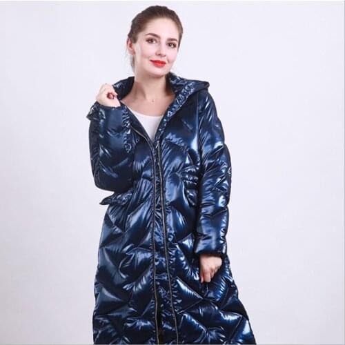 Women newest long hooded duck down coats female fashion over knee slim and thin warm clothes lady popular winter jackets