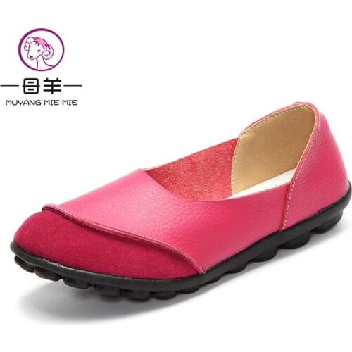 MUYANG Women Flats Ladies Shoes Genuine Leather Flat Shoes Woman Non-Slip Boat Shoes Women Loafers Size 35 - 43