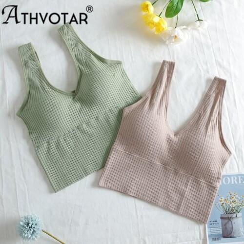 ATHVOTAR Women Bra Top Seamless Sleeveless Tube Top V-neck Wireless Sports Base Tank Top Female Underwear New