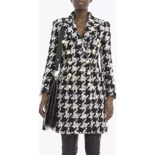 TOP QUALITY Newest Runway 2021 Baroque Designer Blazer Womens Lion Buttons Notched Collar Tweed Long Wool Coat