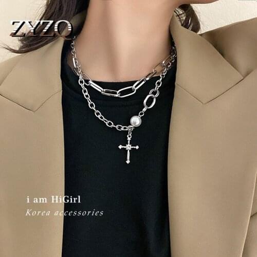 ZYZQ Ethnic Double Layer Tassel Cross Necklace For Women Jesus Virgin Mary Imitation Pearls Christian Religious Necklaces