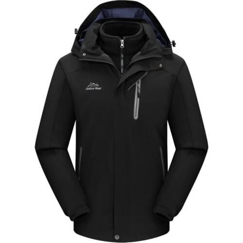 Winter Jacket Outdoor Mens Spandex Outdoor Detachable Mountaineering Jacket Three-in-One Two-Piece Fleece Skiing Jacket