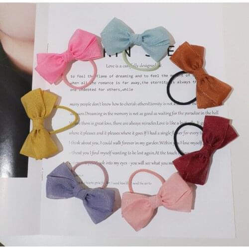 10Sets Solid Color Grosgrain Bow Ponytail Holder Bowknot Elastic Hair Bands Fashion Princess Headwear Boutique Hair Accessories