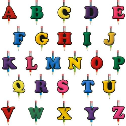100pcs English Letters Pen Cover Straw Topper Pencil Cap Kids Stationery School Office Supply for Teacher Student Xmas Gift