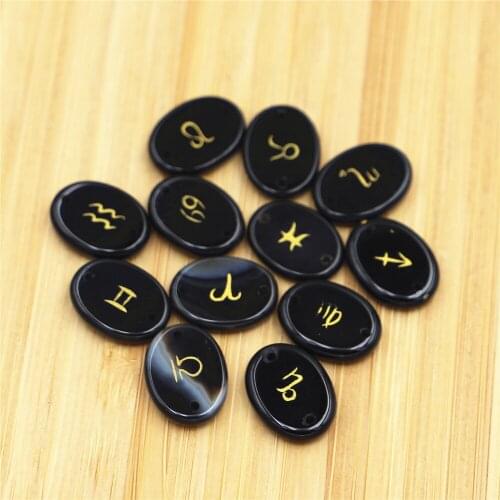 12 Constellation 16x12mm with Round Natural Stone Black Agates Jewelry Accessory Connector for Jewelry Necklace Earring Making
