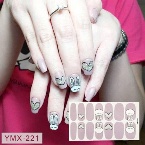 14Tips/Sheet Fashion Nail Wrap Sticker YMX221 Cute Rabbits Animals Designs Adhesive Polish Foils 3D Stickers Nail Art Decoration