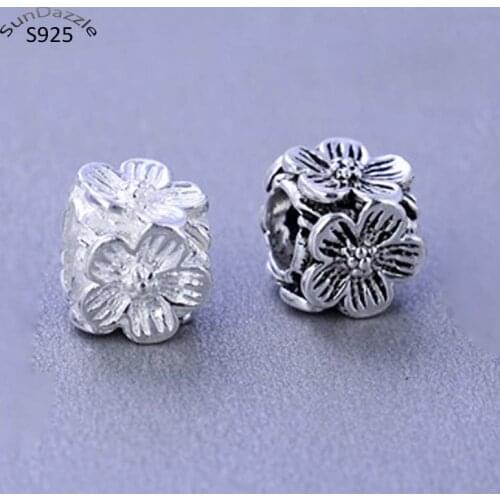 2pcs Genuine Real Pure Solid 925 Sterling Silver Beads Loose Spacers Square Flower Large Hole Bead DIY Jewelry Making Making
