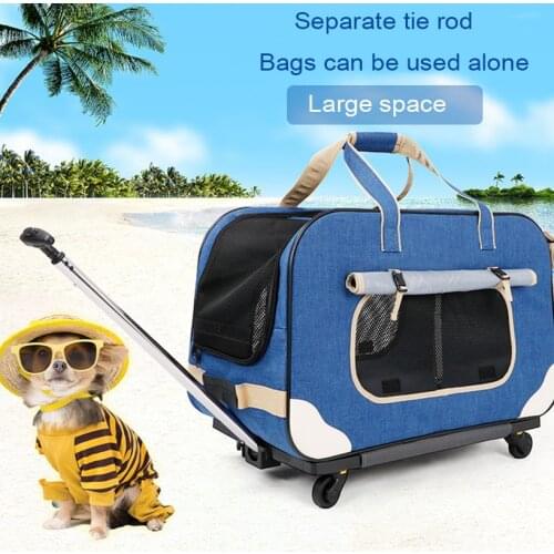 Dog Accessories Pet Bag Carrier For Dogs Four Wheel Folding Transportation Draw Bar Box Breathability And Comfort Cat Pet Cart