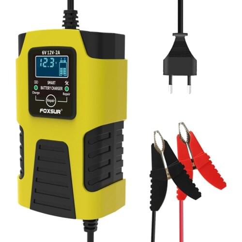 FOXSUR Motorcycle and Car Automatic Smart Battery Charger ,Rated output: 6V 2A / 12V 2A,for most battery types