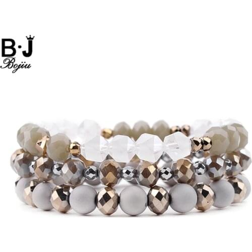 BOJIU 3 Pcs/Set Handmade Elastic Crystal Plastic Ball Bracelets For Women Trendy DIY Faceted Beads Bracelet Party Gifts BCSET232