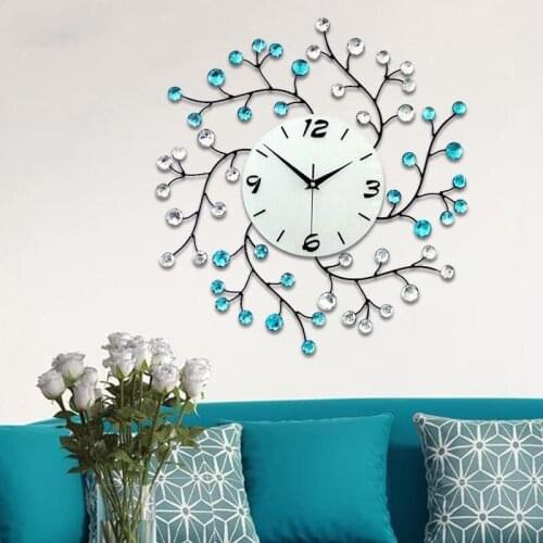 3D Big Wall Clock Modern Design Decorative Home Decor Wall Watches Living Room 54pcs Diamonds Wrought Iron Silent Large Clock WF