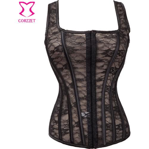 Bustier Sexy Sheer Hollow Out Floral Lace Corsets and Bustiers Gothic Tank Style Corset Top Korsett Womens Corselet Corpete