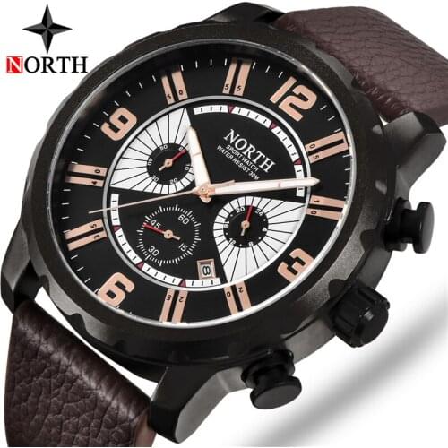 Watch Men Luxury NORTH Brand Fashion Leather Quartz Casual Business Watches Military Waterproof Sport Watches Relogio Masculino