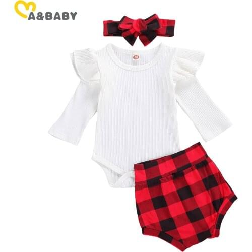 Ma&Baby 0-18M Christmas Newborn Infant Baby Girls Red Clothes Set Autumn Knitted Romper Plaid Shorts Headband Xmas Outfits