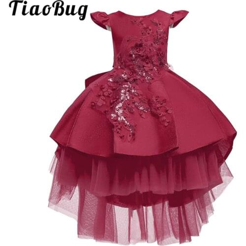 Kids Flower Girls Dress High Low Prom Gown Wedding Party First Communion Dress for Girl Summer Embroidery Dresses filles robes