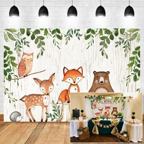 NeoBack Woodland Birthday Party Photo Backdrop Animals Custom Baby Shower Photography Background