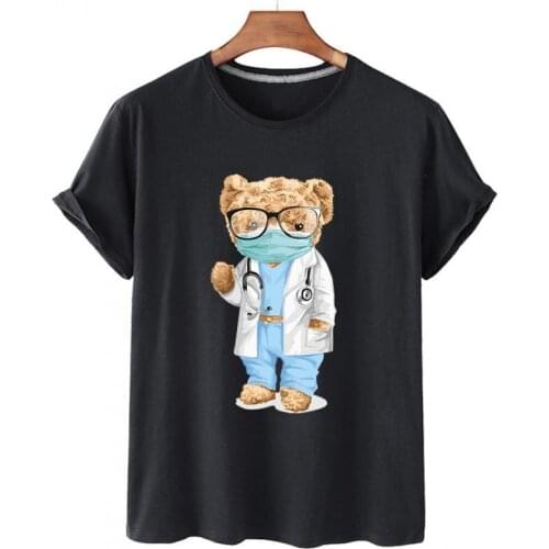 100% Cotton Handsome Face Mask Bear Short Sleeve O-neck Loose Short Sleeve T-shirt Female Plus Size T-shirt Male And Female Tops