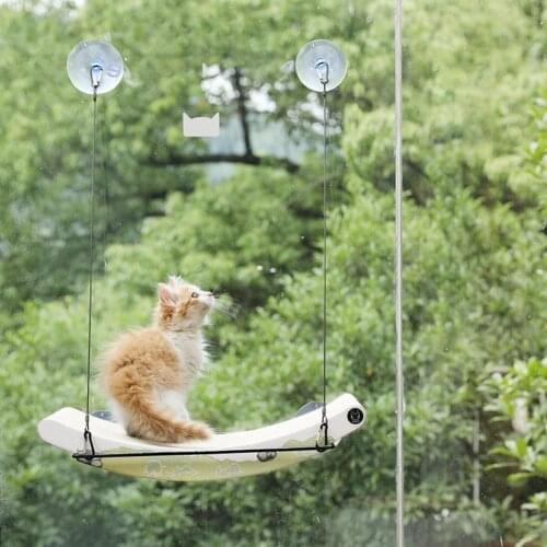 Cat Sunbathing Hammock Large Suction Cup Wooden Hanging Bed Window Mounted Large Cat Window Hammock Seat for Pet Supplies