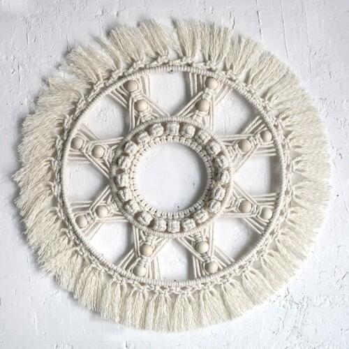 Boho Decor Tapestry Wall Hanging Woven Tapestry Macrame Mandala Wooden Bead Decoration Dorm Decor Wheel shape