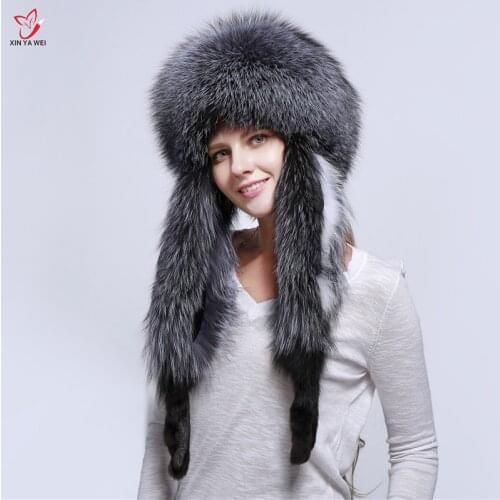 Hot Sale Fur Hat For Women Natural Fox Fur Russian Ushanka Hats Winter Thick Warm Ears Fashion Bomber Cap New Arrival