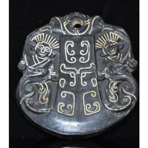 Hongshan culture archaize black iron meteorite sculpture maid bi statue #1