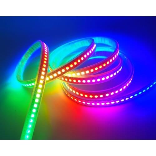 GS8208 RGBIndividual addressable pixel led strip light;DC12V input 30/60/144 pixels/leds/m,IP30/IP65/IP67 Black/White PCB