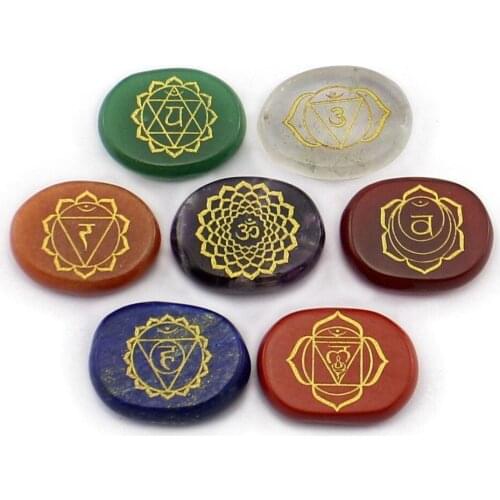 Chakra stones with lapis lazuli 20x25mm engraved symbols polished palm stone Reiki crystal healing Natural Stone divination