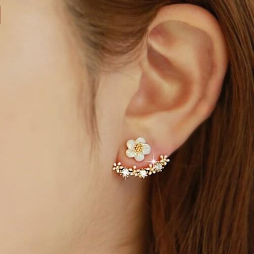 925 Sterling Silver Piercing Crystal Daisy Shell Stud Earrings for Women Girls Wedding Party Femme Jewelry pendientes eh190