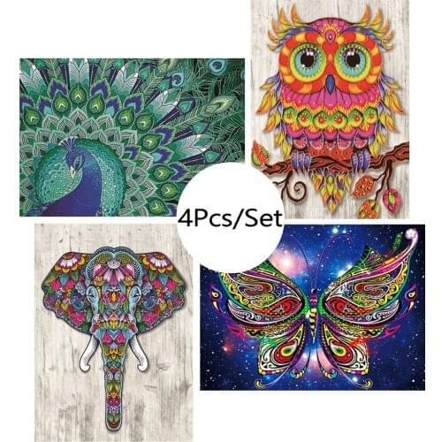 4Pcs Special Shaped Diamond Painting Butterfly Peacock Owl Elephant DIY 5D Partial Drill Cross Stitch Kit Crystal Rhinestone Art