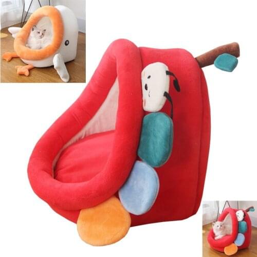 New Cartoon Cute Four Seasons Pet Litter Cotton Suede PP Cotton Pet Cat Litter Semi-closed Cat Pet Supplies Pet Beds Cat Tent