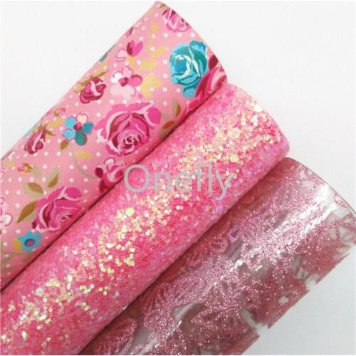 Onefly 21X29CM Pink Glitter Leather, Transparent PVC with Glitter Butterfly Leather Sheets For Bow DIY handbags shoes BQ034