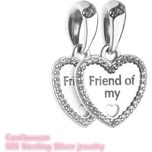 Autumn 925 Sterling Silver Hearts of Friendship Dangle Charm, Clear CZ Beads Fit Original Pandora Charms Bracelet jewelry