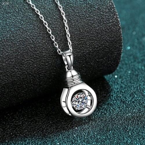 Passed Diamond Test Perfect Moissanite 0 .5CT Necklace 925 Sterling Silver Light Bulb Pendant Necklace Jewelry Cute Accessories