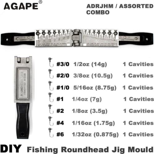 Agape DIY Fishing Roundhead Jig Mould ADRJHM/ASSORTED COMBO 1/32oz, 1/16oz, 1/8oz, 1/4oz, 5/16oz, 3/8oz, 1/2oz 7 Cavities
