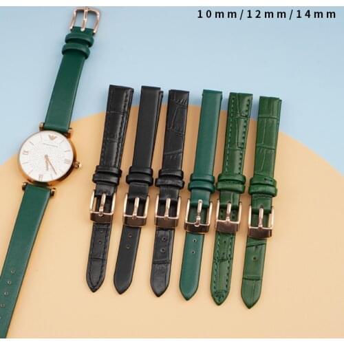 BEAFIRY Fashion Genuine Leather Watch Band 10mm 12mm 14mm Watch Straps Watchbands Green Black for Women Belt