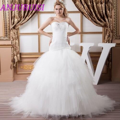 ANJURUISI Luxury Tulle Pleat Tiered Mermaid Wedding Dresses 2020 Sweetheart Beaded vestidos de noiva Lace Up robe de mariage