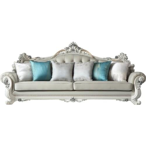 French light luxury solid wood leather sofa living room simple European large family sofa coffee table combination