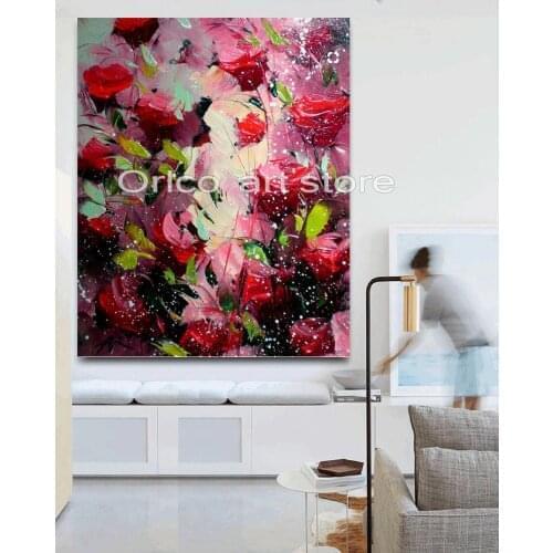 Handmade Pink Knife Flower Painting Abstract Paintings on Canvas New Style Still Life Painting Hang Picture Decor Oil Painting