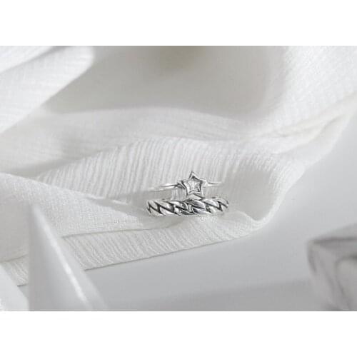 S925 Sterling Silver Fashion Personality Retro Double Star Couple Open Ring
