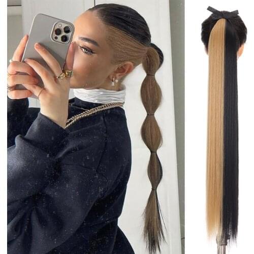 80cm Extremely long Ponytail extension Synthetic Hair Piece for Women Double color Tie on Neat Ponytail Party Daily House tail