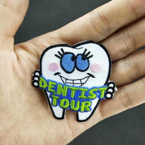 Dentist Tour White Teeth (Size:5.6x5.6cm) Novelty Decals Clothing Stylish Decor Garment Apparel Sticker Iron on Patches