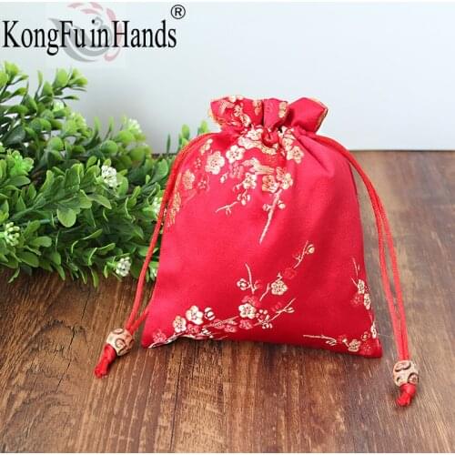 Drawstring Storage Bags Vintage Flower Pattern Jewelry Bag Portable Lightweight Red Beam Rope Pouches Handmade Candy Sachet