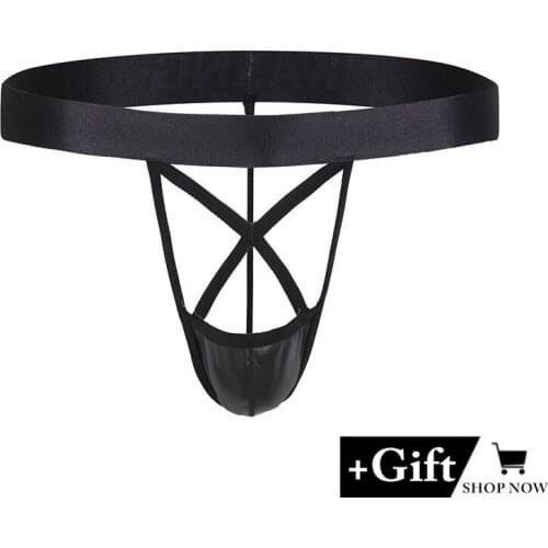 Sexy men Temptation Erotic panties Hollow G-String Breathable hip imitation leather Panties Valentines Men Thongs Gift Panties