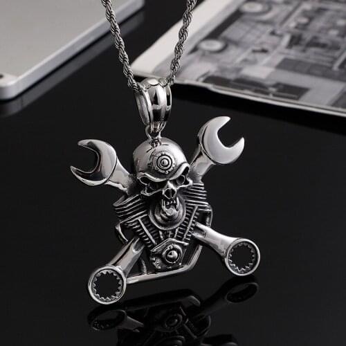 Stainless steel jewelry Titanium steel wrench pendant mens personality punk skull pendant accessories