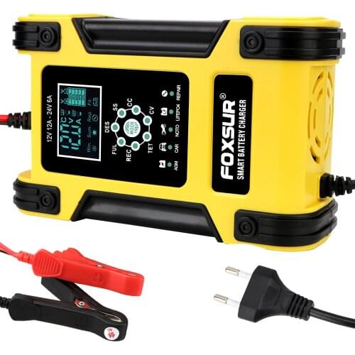 Lithium Iron Battery 12V/12A Motorcycle Car Battery Charger Lead-acid Battery Charger AGM Digital LCD Display 7 Stage