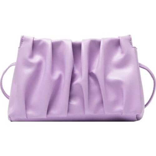 Pu Leather Women Shoulder Bag Solid Color Ruched Cloud Flap Bag for Ladies Fashion Trend 2020 New Ladies Cross Body Bag