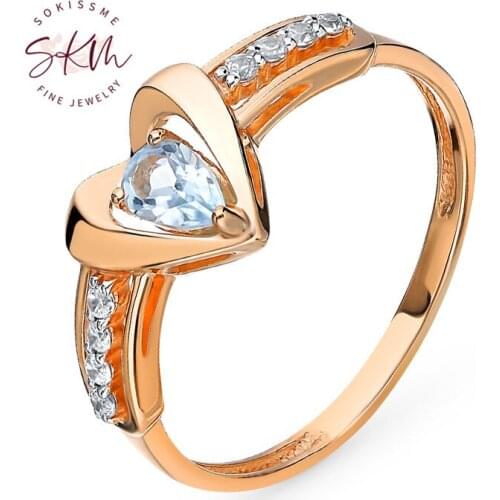 SKM Vintage heart shape rings for women topaz rings 14k rose gold Engagement rings designer Promise Luxury Fine Jewelry
