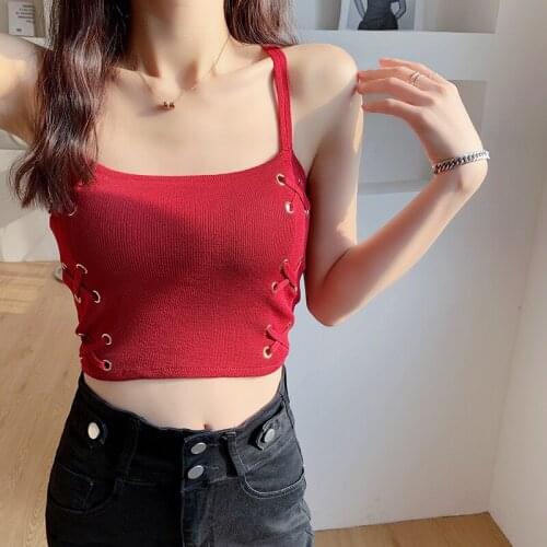 Heliar Women Summer Knitted Tees Tops Women Sexy Halter Fashion Y2K Camis Women Cross Straps Tees Tops Summer