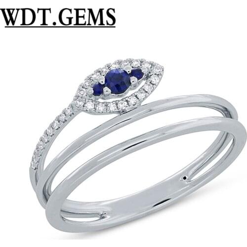 0.18CT 10K White Gold Blue Sapphire And Diamond Leaf Wrap Right Hand Ring