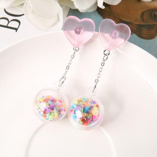 1Pair Women Stud Earring Multicolours Resin Heart With Ball Charms Fashion Jewelry Gift